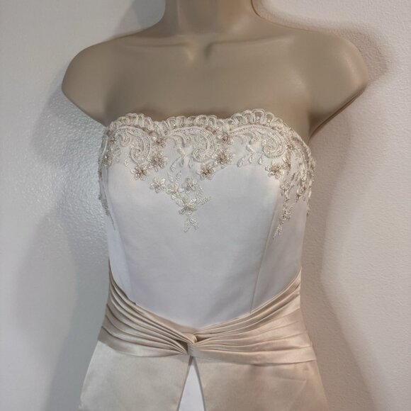 NEW David's Bridal Wedding Dress Michaelangelo Sz 6 Satin Beaded Train White - Picture 2 of 12